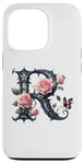 Coque pour iPhone 13 Pro Letter R Initial Floral Monogram Rose Pink Flower Butterfly