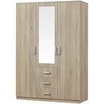 Armoire de chambre garde-robe moderne meuble de rangement intemporel 5 étagères 3 tiroirs + miroir mdf 176 x 120 x 52 cm effet chêne sonoma