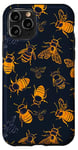 Coque pour iPhone 11 Pro Coque de téléphone motif géométrique bleu avec abeilles sur noir