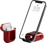 AirStand - Boitier AirPods avec Support de téléphone Invisible, Compatible avec Les AirPods séries 1 et 2, Coque Antichoc en TPU et PC avec Protection complète avec Mousqueton Porte-clés,Rubis