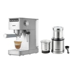 GEEPAS 1450W Espresso & Cappuccino Coffee Machine & 200W Coffee Grinder Combo Set | Milk Frother, 1.4L Water Tank | Electric Wet & Dry Food Processor Mill for Spice Nuts Chutney, 75g Detachable Bowl