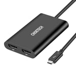 Choetech-pistokesovitin USB Type C Thunderbolt 3 (40Gbps) - 2x DisplayPort 4K 60Hz musta (HUB-D03)