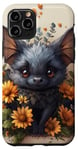 Coque pour iPhone 11 Pro Motif fleurs chauve-souris avec cœurs autour de style bohème