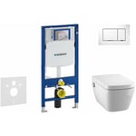 Duofix - Bâti-support pour wc suspendu avec plaque de déclenchement Sigma30, blanc/chrome poli + Tece One - toilette japonaise et abattant, Rimless,
