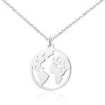 GD GOOD.designs EST. 2015 Collier globe terrestre Argent pour femme - Résistant à l'eau - Collier monde réglable en acier inoxydable I Collier avec pendentif carte du monde Argent