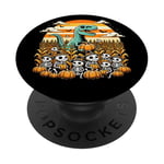 Costume d'Halloween amusant de dinosaure T-Rex chats et citrouilles PopSockets PopGrip Adhésif