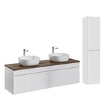 Ensemble meuble double vasque 160cm et colonne Zelie Blanc et Bois