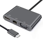 Heden Adaptateur USB C USB C Male/HDMI F+VGA F+RJ45 HDMI 40/30HZ, VGA 1920 * 1080P RJ45 1000Mbps, Gamme Sachet