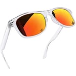 Joopin Rétro Lunettes de Soleil Femme Miroir Polarisées Carrées pour Homme et Lunette de Soleil Orange Rouge Transparent Pour Voyage