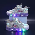 Flickor Led Casual Sneakers Elsa Princess Print Utomhusskor Barn Ljus-up halkfria skor för vår och vinter-yzy Purple 25-insole 15.2cm