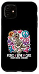 Coque pour iPhone 11 Peace Love Cure T-Rex Dinosaure Sensibilisation au cancer du sein