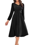 GRACE KARIN Birthday Christmas Valentine's Day Dress High Waist Smocked Backless Dress Casual All-Day Midi Dress Black S