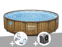 Kit piscine tubulaire ronde Bestway Power Steel avec hublots 5,49 x 1,22 m + Kit d'entretien Deluxe + Pompe à chaleur