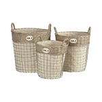 Premier LIDA Set de 3 Panier à Linge Rond tissé/Tissu en Coton, en métal avec revêtement en Osier, Naturel