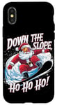 Coque pour iPhone X/XS Down Slope Ho Ho Ho Santa Snowboarder Noël Snowboard