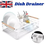 Kitchen Dish Rack Drainer with Drip Tray and Cutlery Holder Anti Rust White