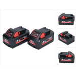 M18 hb 5,5 Kit batterie 2x 18 v 5,5 Ah / 5500 mAh Li-Ion High Output ( 2x 4932464712 ) avec indicateur de charge - Milwaukee