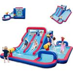 9 en 1 Château Gonflable avec Doubles Toboggans Aquatiques & Piscine, Aire de Jeux Gonflable avec Zone de Saut & 3 Canons à Eau, Charge 135kg pour 3