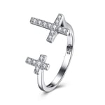 ANGYANG Open Ring For Women,Elegant Chic Zircon Double Cross Adjustable Ring Unisex 925 Sterling Silver Jewelry Gifts For Weddings Prom Birthday Anniversary Promise