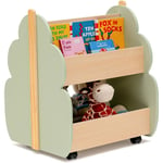 Goplus - Bibliothèque pour Enfants en Forme d'Arbre Adorable avec 3 Compartiments, Roues Universelles, étagère de Rangement à 2 Niveaux avec Coins