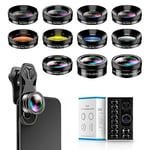 kit d'objectifs Photo pour Smartphone 11 en 1 objectifs iphone, Objectif Grand Angle, Objectif Macro, Objectif Fisheye, Objectif kaléidoscope, CPL, filtres de Couleur, compatibilité Universelle