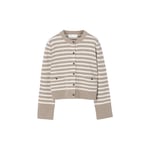 Structured Wool Cardigan, Oatmeal Snowflake Stripe