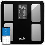 EEBBL Digital Smart Scale for Body Weight, Bathroom Scale BMI Weighing Bluetooth 5.0+ Body Fat Scale, Body Composition Monitor Health Analyzer with Smartphone App, 400 lbs - Black