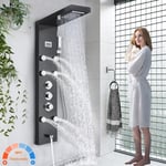 Black Thermostatic Shower Panel Column Tower Rain Waterfall Massage System Mixer