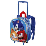 Sonic The Hedgehog - SEGA Sega-Sonic Trio-Small 3D Backpack with Wheels, Blue, 26 x 34 cm, Capacity 12.5 L