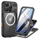 Lanhiem Coque pour iPhone 16 Pro Étanche, IP68 Imperméable 360 Integral Renforcée Antipoussière Anti-Neige Resistante Waterproof [Compatible avec MagSafe] Protection Etui pour iPhone 16 Pro,Noir