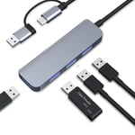 Dual C-tyypin USB A -keskitin, jossa 1 USB3.0-portti ja 3 USB2.0-porttia