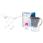 Vileda Extra X-Legs Clothes Airer, Indoor Clothes Drying Rack with 20m Washing Line, White & BRITA Marella Water Filter Jug Starter Pack - Graphite (2.4L) incl. 3x MAXTRA PRO