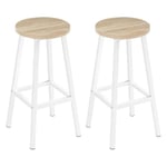 Klihome Tabouret de Bar Lot de 2, Tabouret Fixe Haut, Chaise Haute Cuisine, Siège Rond en Bois d'Ingénierie, Structure Métallique, Repose-Pieds, Style Moderne/Industriel, Chêne Clair, K0008BH-2