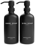 Black Glass Soap Dispenser Set by Brighter Barns - Hand and Dish Soap Dispenser for Kitchen Sink - Kitchen Soap Dispenser Set & Pump - Farmhouse Kitchen Decor, Bathroom Decor & Accessories (Black)