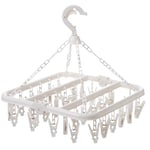 JonesLi Clothes Drying Hanger，Pegs For Washing Line With 32 Hooks，Drip Foldable Hanging Sock Rack，Sock Hanger For Washing Line，For Hang Out Socks, Underwear, Bras, Baby Clothes Ect. (White)