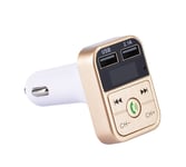 2-i-1 FM-sender med to USB-stik, display og knapper, guld