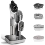 Brosse de Nettoyage à Vaisselle - Distributeur de Savon - Ensemble de Brosses à Vaisselle et 4 TêTes de Rechange - Support de Rangement pour éVier