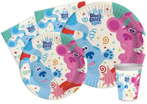 Ciao-Kit Table Fête Party Blue's Clues 8 personnes (44 pcs: assiettes, gobelets, serviettes) en papier compostable Vaisselle, AZ027, Bleu, Rose, Blanc