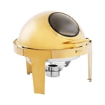 Royal Catering Chafing Dish - rund design med visningsvindu 6 l 1 drivstoffbeholder gull