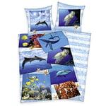 Herding YOUNG COLLECTION Bedding Set, Reversible Motif Marine Animals, Duvet Cover 160 x 210 cm, Pillow Case 50 x 70 cm, Cotton/Renforcé