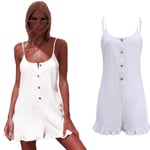 Women Spaghetti Strap Button Down Slim Bodysuit White M