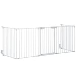 PawHut Barrière de sécurité Parc enclos Chien modulable Pliable Porte intégrée 300L Max. x 74,5H cm métal PP Blanc