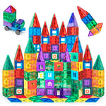 Playmags Magnetische Bausteine - Construction magnetique Enfant Ensemble de 150 mégas : aimants Plus puissants, Robustes, Super durables avec des Carreaux de Couleur clairs et Transparents