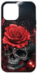 Coque pour iPhone 13 Pro Max Illustration florale gothique crâne et rose foncé