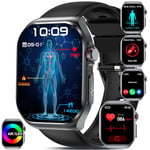 YYKY 𝐄𝐂𝐆 Montre Connectée Homme Femme, 2,04" AMOLED Smartwatch avec 𝐠𝐥𝐲𝐜é𝐦𝐢𝐞/Acide Urique/HRV/BMI/Détection des émotions Montre Connectee, Appel d'urgence SOS Smart Watch pour Android iOS