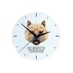 Norwich Terrier - en geometrisk väggklocka med ett foto och inskriptionen av Art-Dog-märket