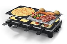 SENYA Appareil 4en1 Raclette, Grill, Crêpe, Pierre à cuire, 8 personnes, Revêtement antiadhésif, 1500W, Cheese & Stone, SYCK-G092