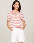 Tommy Hilfiger Lyocell Short Sleeve Womens Polo Sweatshirt - Pink & White - Size Medium