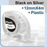 91201 12267 Compatible pour cartouche Dymo Letratag 12mm Ruban d'étiquettes en plastique Blanc pour Dymo LetraTag LT-100H Étiqueteuse 200B QX50 - Type Black on Sliver