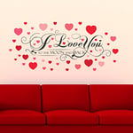 Walplus "I Love You Quote with Hearts" Valentines Gifts Removable Self-Adhesive Wall Stickers Murals Nursery Office Home Decoration, 122 x 55 cm